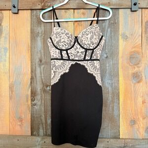 Blashe Black Pink Lace Bodycon Slip Dress Lingere Size L
